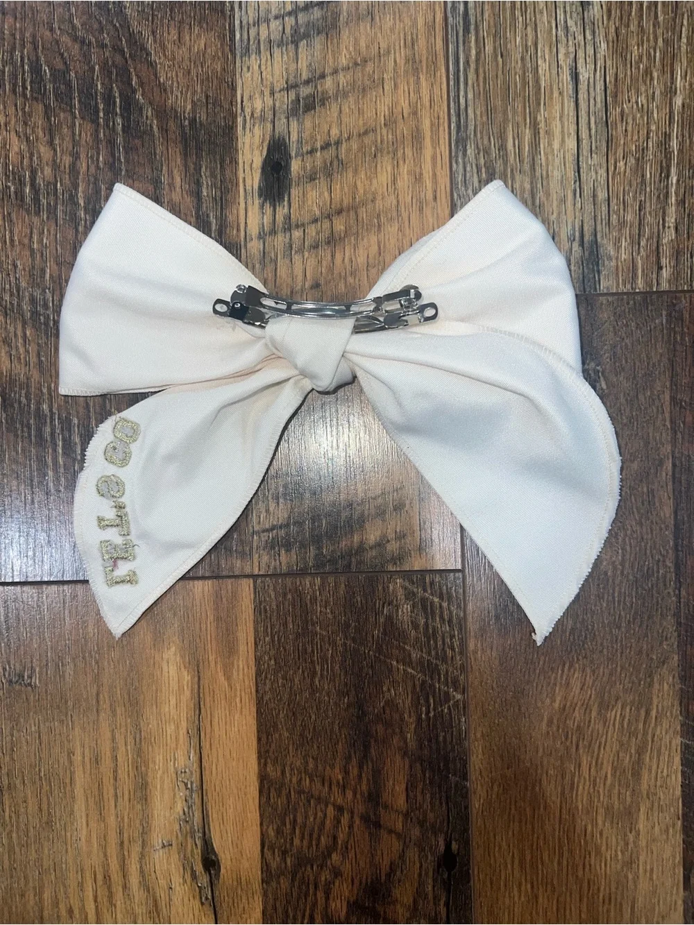 Cream Kids Hair Bow with Gold 'LET'S GO' Accent